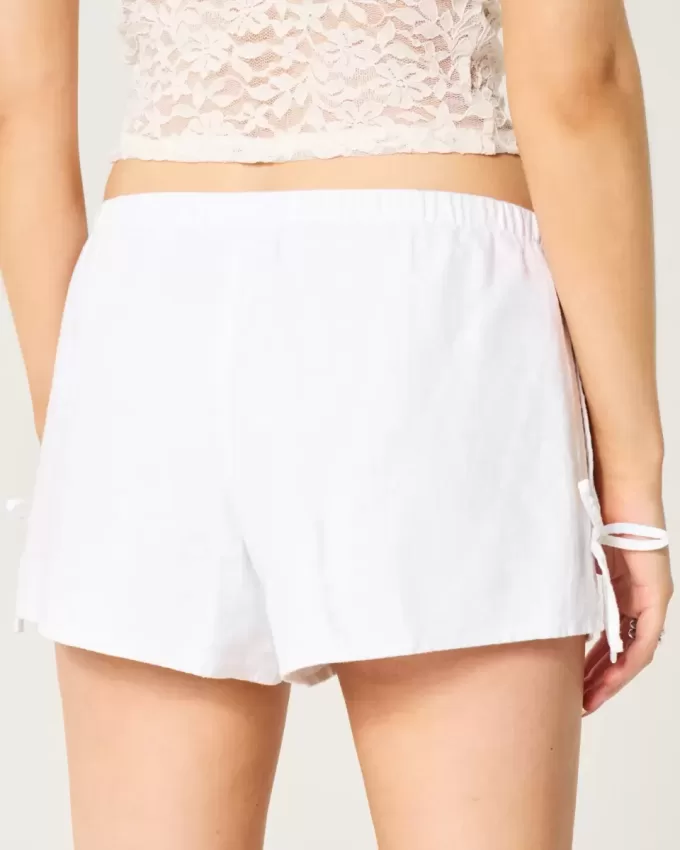 Pantaloncini morbidi con fiocco laterale in misto lino