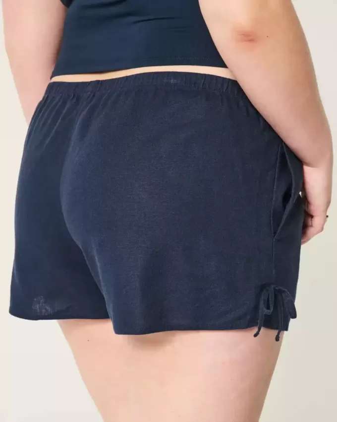 Pantaloncini morbidi con fiocco laterale in misto lino