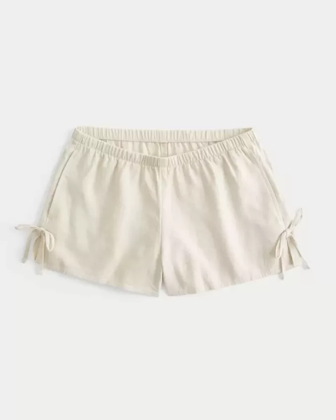 Pantaloncini morbidi con fiocco laterale in misto lino Pantaloncini morbidi con fiocco laterale in misto lino