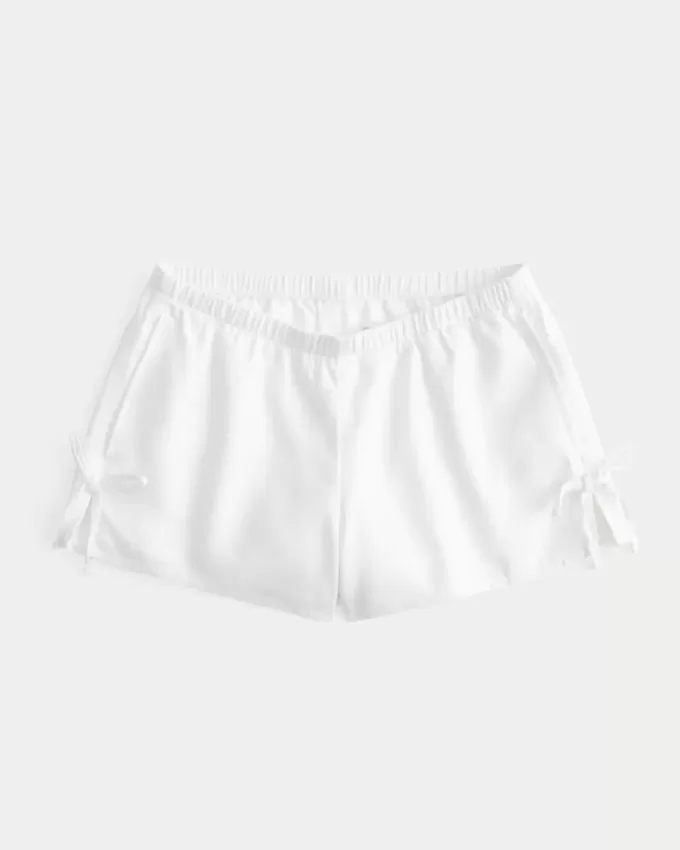 Pantaloncini morbidi con fiocco laterale in misto lino