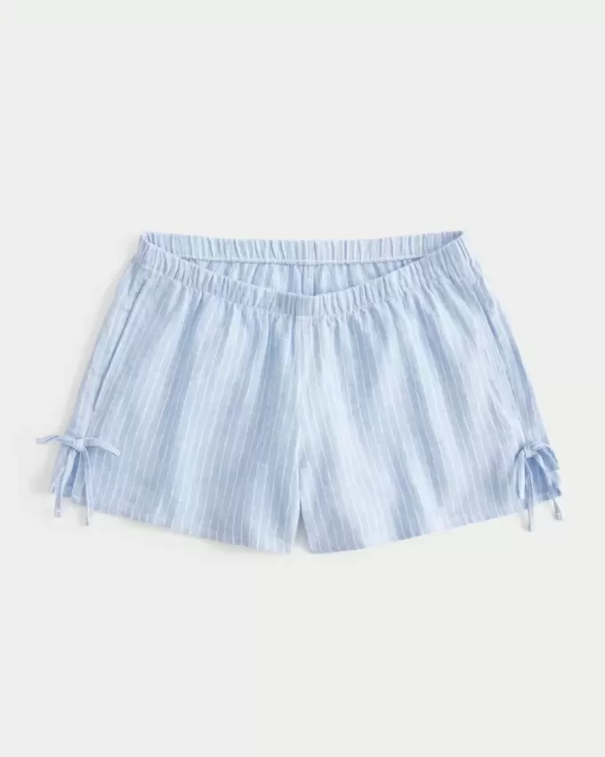 Pantaloncini morbidi con fiocco laterale in misto lino