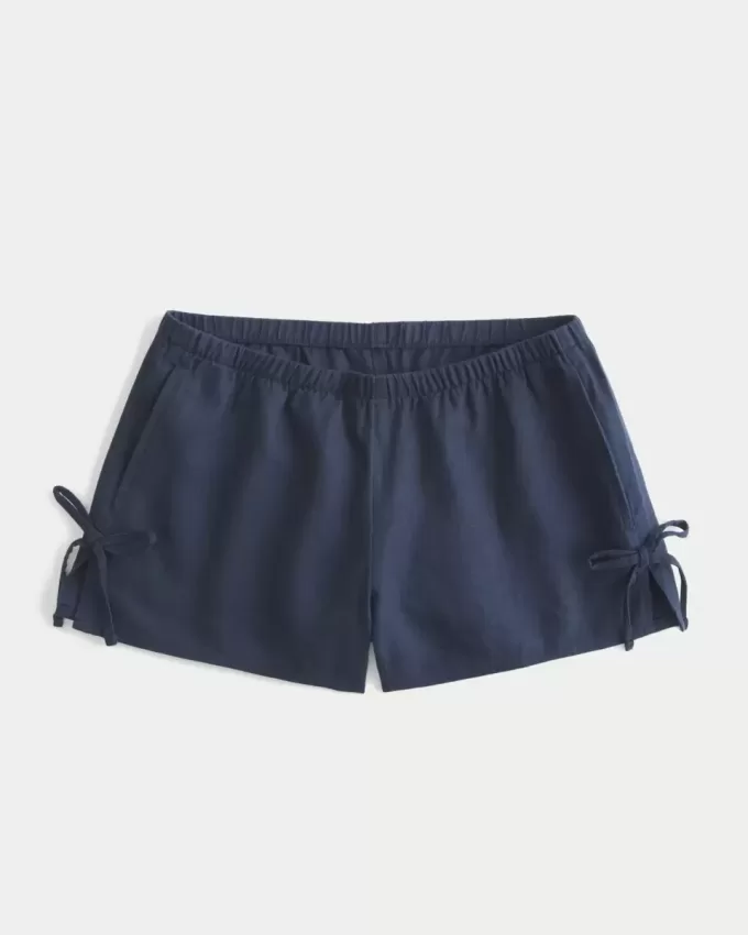 Pantaloncini morbidi con fiocco laterale in misto lino