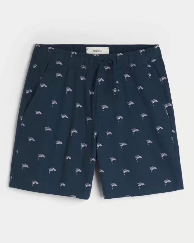 Pantaloncini sopra il ginocchio in misto lino con fantasia