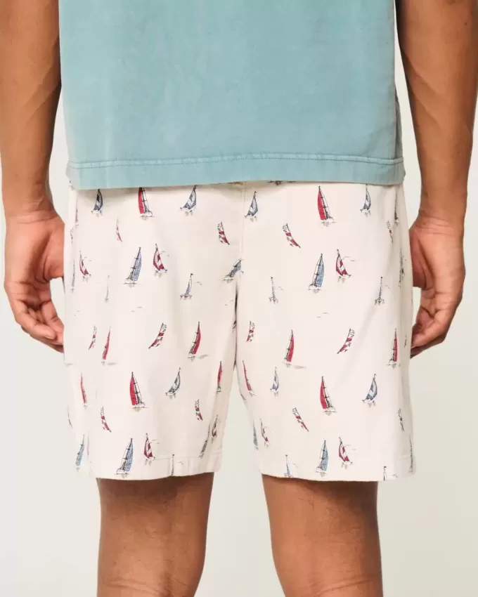 Pantaloncini sopra il ginocchio in misto lino con fantasia