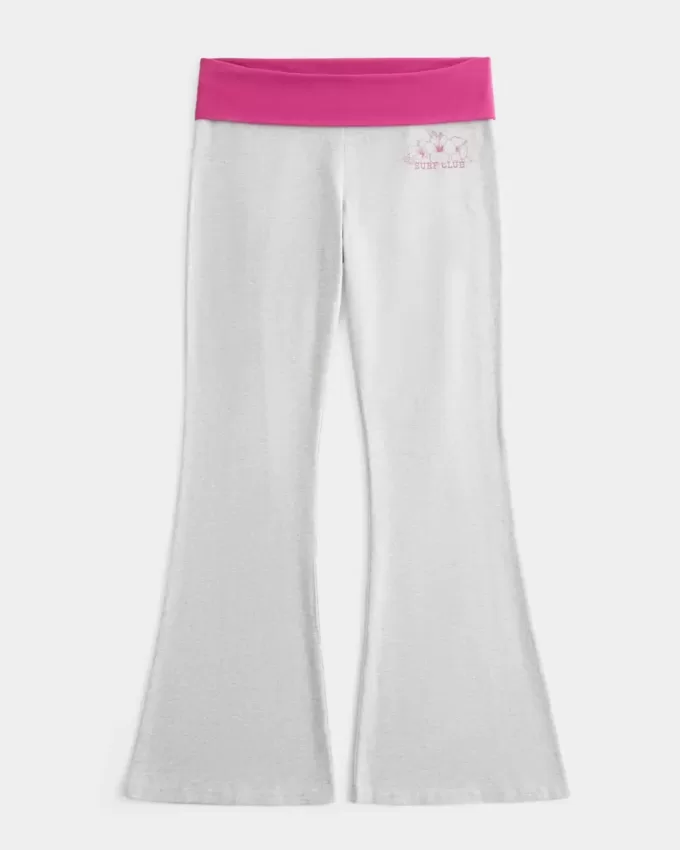 Pantaloni a zampa con risvolto e grafica ibisco