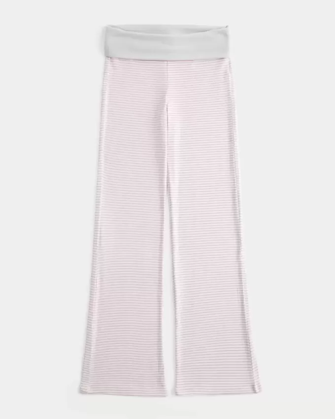 Pantaloni a zampa in maglia con risvolto in vita