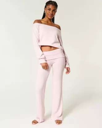 Pantaloni da notte in maglia con risvolto in vita