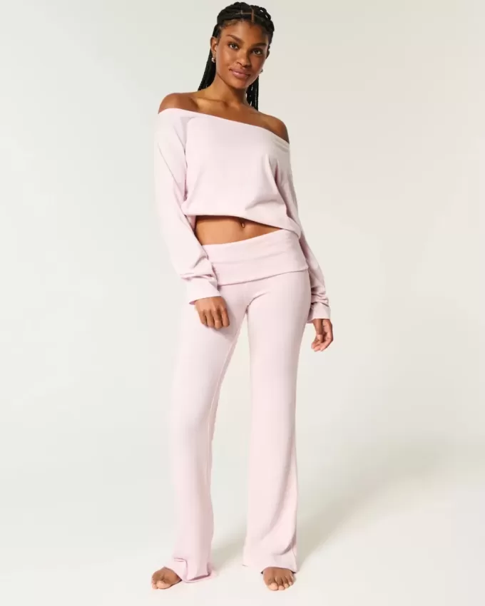 Pantaloni da notte in maglia con risvolto in vita