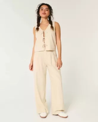 Pantaloni Hollister Livvy a gamba larga in misto lino a vita ultra alta