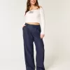 Pantaloni Hollister Livvy a gamba larga in misto lino a vita ultra alta