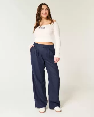 Pantaloni Hollister Livvy a gamba larga in misto lino a vita ultra alta