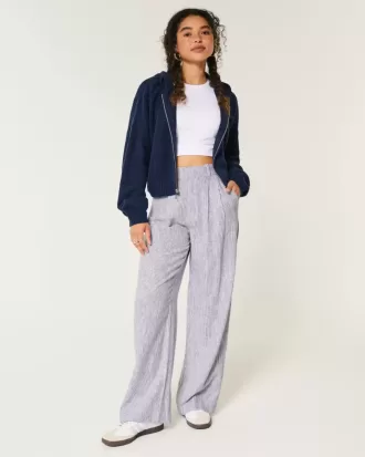 Pantaloni Hollister Livvy a gamba larga in misto lino a vita ultra alta
