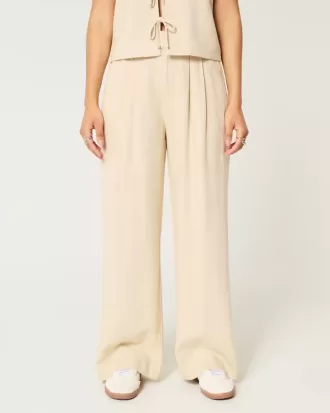 Pantaloni Hollister Livvy a gamba larga in misto lino a vita ultra alta