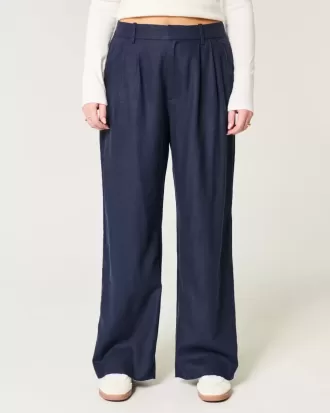 Pantaloni Hollister Livvy a gamba larga in misto lino a vita ultra alta