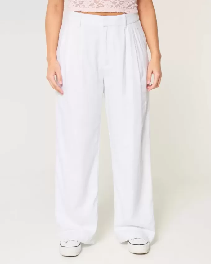 Pantaloni Hollister Livvy a gamba larga in misto lino a vita ultra alta