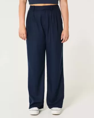Pantaloni Hollister Livvy a gamba larga in misto lino a vita ultra alta