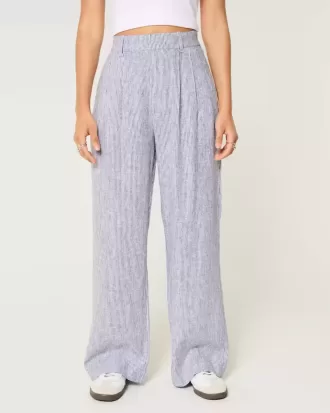 Pantaloni Hollister Livvy a gamba larga in misto lino a vita ultra alta