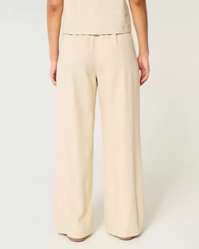 Pantaloni Hollister Livvy a gamba larga in misto lino a vita ultra alta