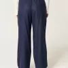 Pantaloni Hollister Livvy a gamba larga in misto lino a vita ultra alta