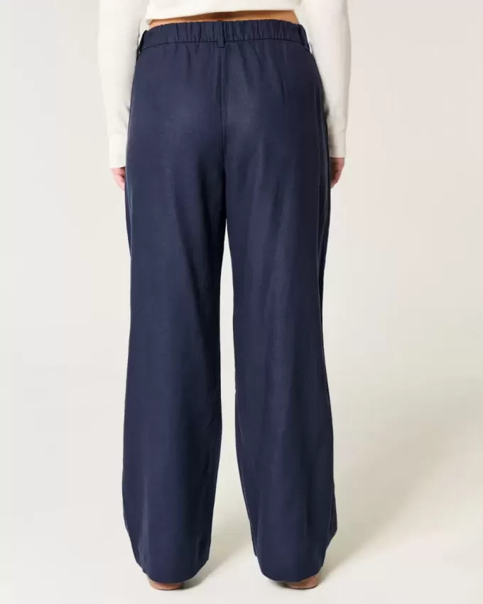 Pantaloni Hollister Livvy a gamba larga in misto lino a vita ultra alta