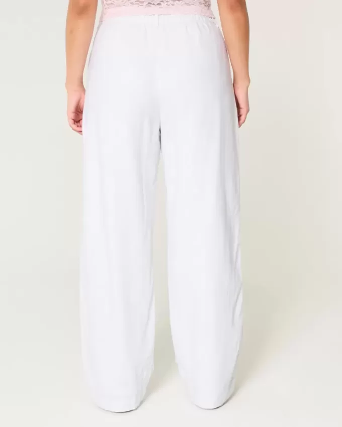 Pantaloni Hollister Livvy a gamba larga in misto lino a vita ultra alta