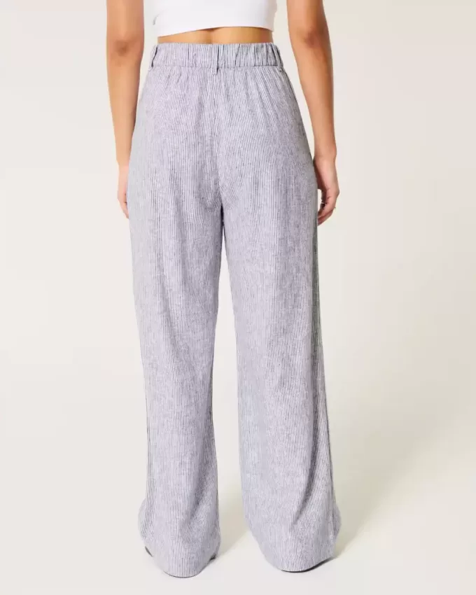 Pantaloni Hollister Livvy a gamba larga in misto lino a vita ultra alta