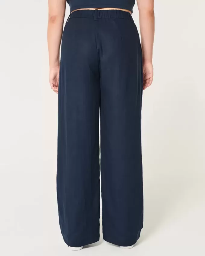 Pantaloni Hollister Livvy a gamba larga in misto lino a vita ultra alta