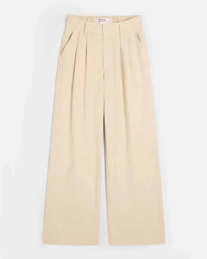 Pantaloni Hollister Livvy a gamba larga in misto lino a vita ultra alta