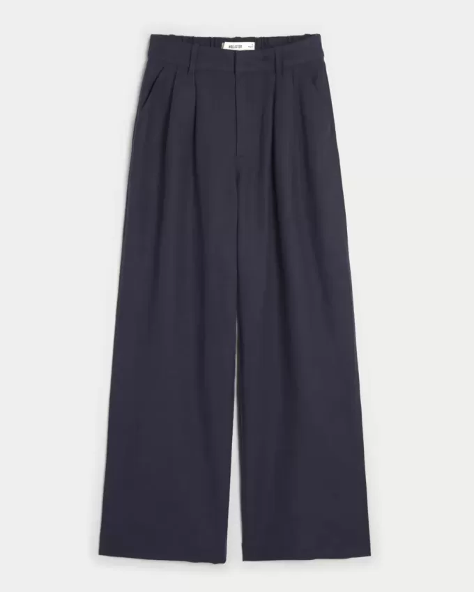 Pantaloni Hollister Livvy a gamba larga in misto lino a vita ultra alta