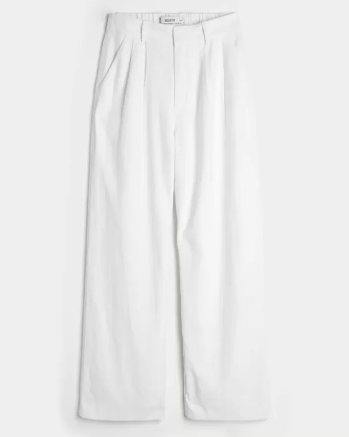 Pantaloni Hollister Livvy a gamba larga in misto lino a vita ultra alta