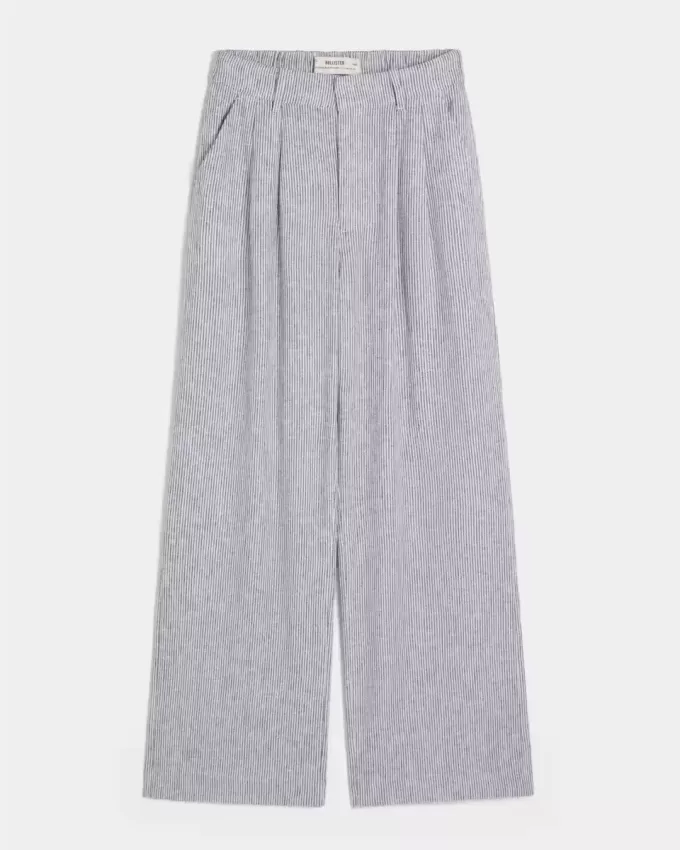 Pantaloni Hollister Livvy a gamba larga in misto lino a vita ultra alta