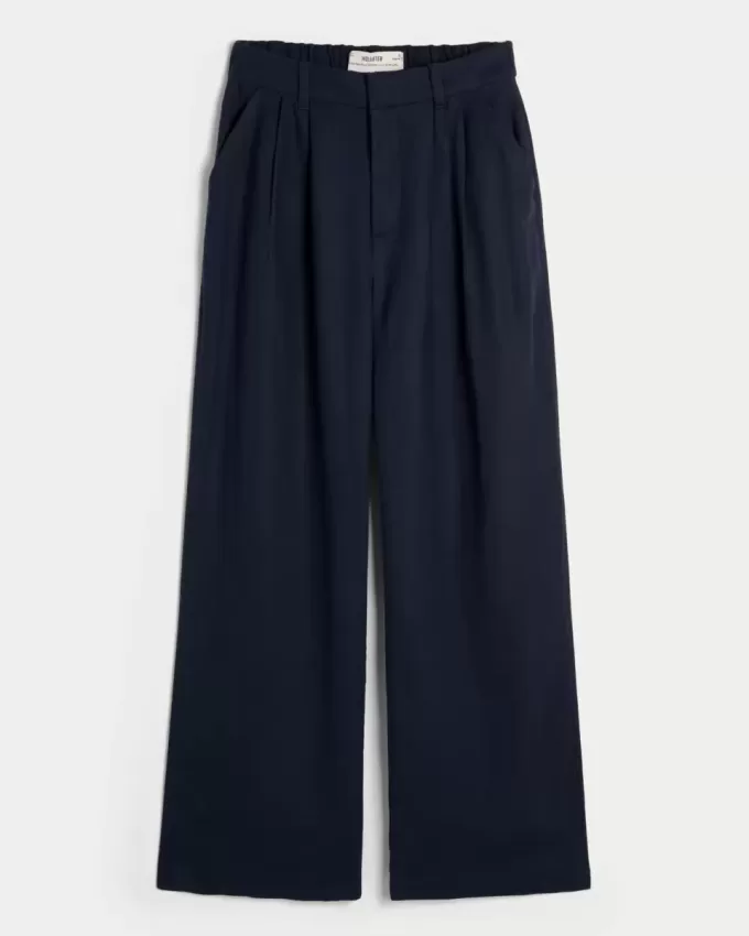 Pantaloni Hollister Livvy a gamba larga in misto lino a vita ultra alta