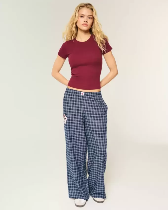 Pantaloni larghi in flanella con grafica numerica