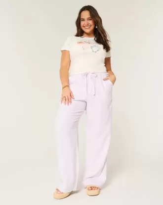 Pantaloni larghi in misto lino