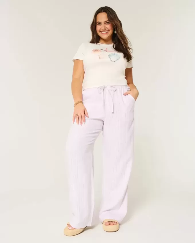 Pantaloni larghi in misto lino