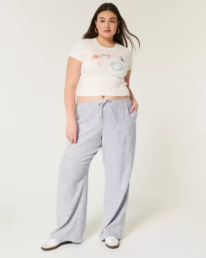 Pantaloni larghi in misto lino