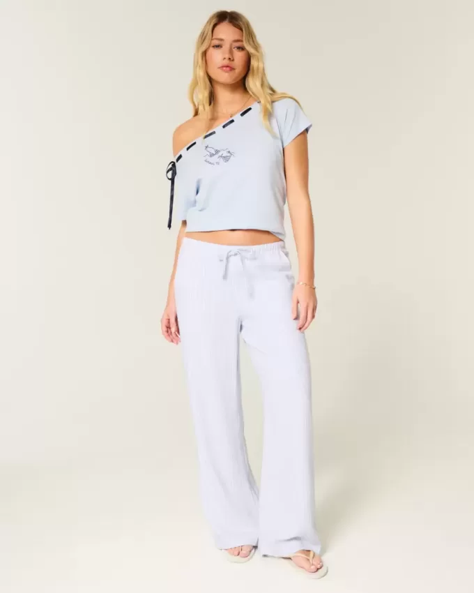 Pantaloni larghi in misto lino