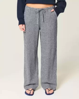 Pantaloni larghi in misto lino