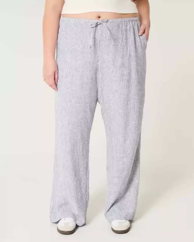 Pantaloni larghi in misto lino