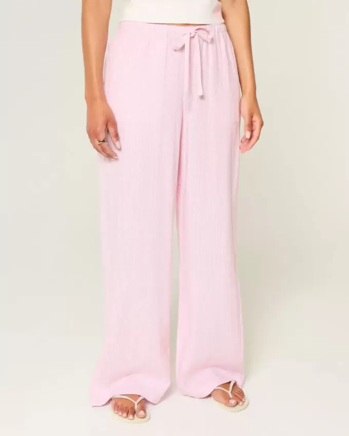 Pantaloni larghi in misto lino