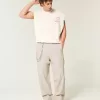 Pantaloni larghi in misto lino con vita flessibile