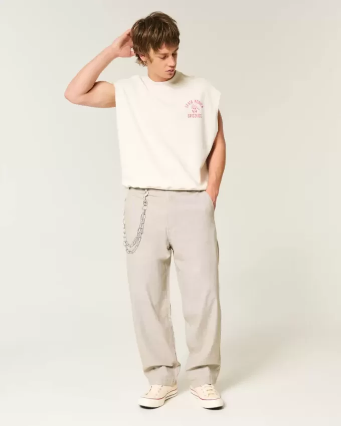 Pantaloni larghi in misto lino con vita flessibile