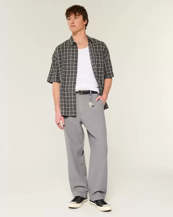 Pantaloni larghi in misto lino con vita flessibile