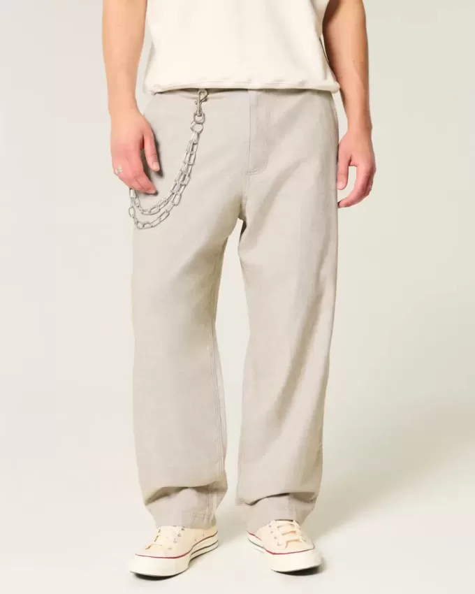 Pantaloni larghi in misto lino con vita flessibile