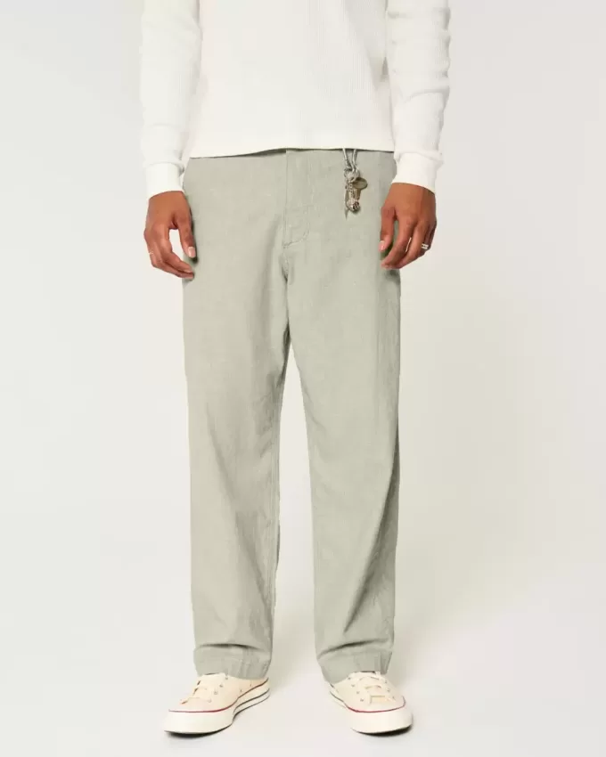 Pantaloni larghi in misto lino con vita flessibile