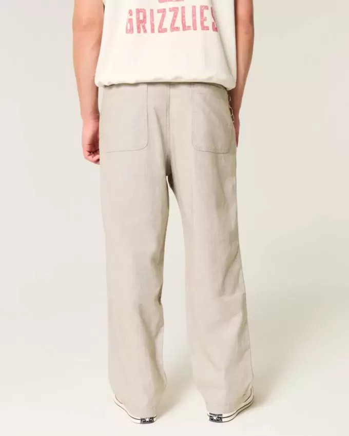 Pantaloni larghi in misto lino con vita flessibile