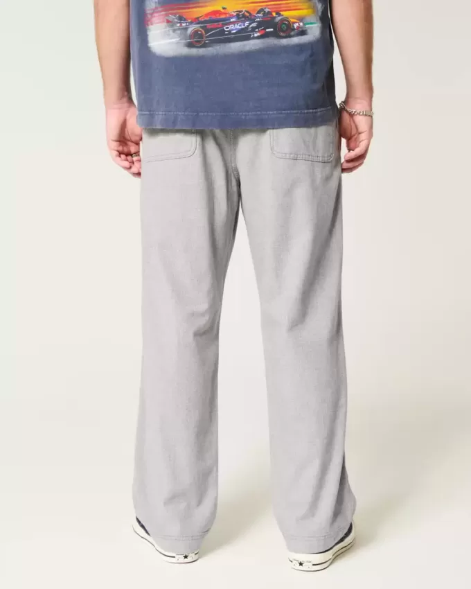 Pantaloni larghi in misto lino con vita flessibile