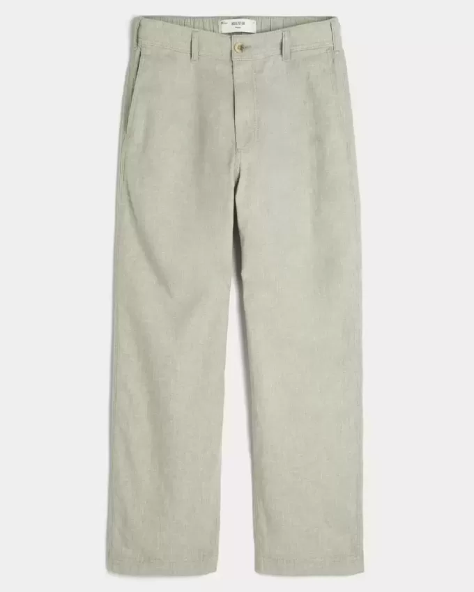 Pantaloni larghi in misto lino con vita flessibile