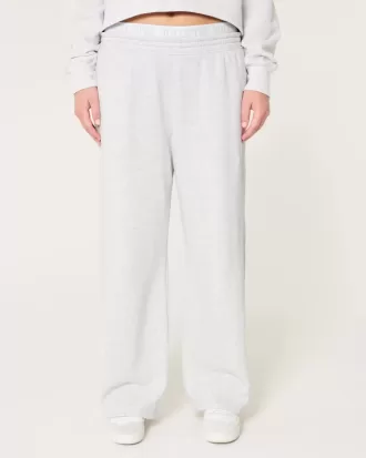 Pantaloni larghi in pile con logo in vita