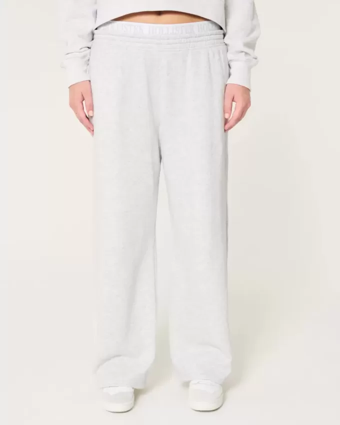 Pantaloni larghi in pile con logo in vita